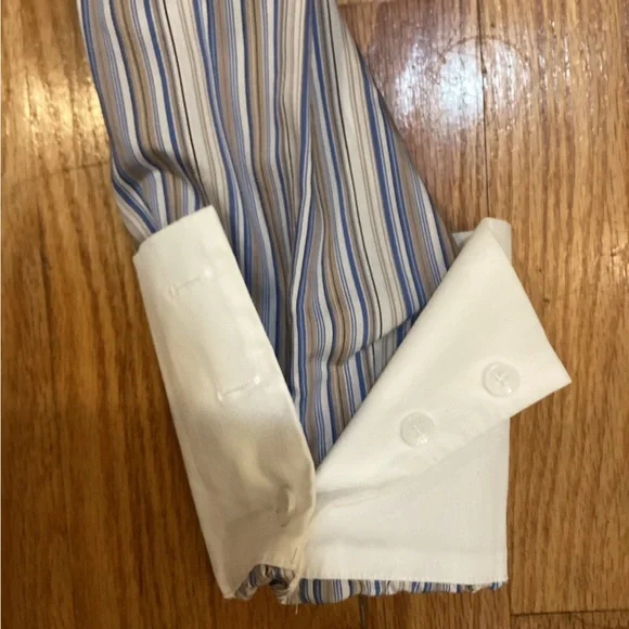 Blue and White Striped Women's Button Up - Picture 2 of 5